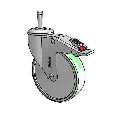Stainless Steel Grip Ring Stem Swivel Caster with 5 x 1.25 Antimicrobial Rubber Wheel and Total Lock Brake