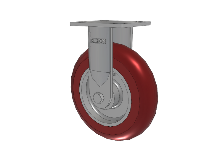 18 Series Top Plate Rigid Caster with 8 x 2 Maroon Tread on Aluminum Core AX - Round Polyurethane (Aluminum Core) Wheel