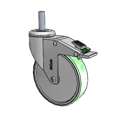 Stainless Steel Threaded Stem Swivel Caster with 5 x 1.25 Antimicrobial Rubber Wheel and Directional Lock Brake