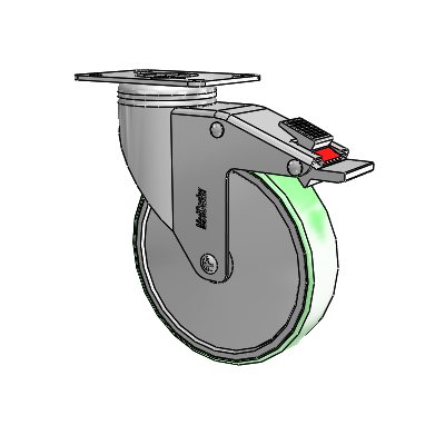 Stainless Steel Top Plate Swivel Caster with 5 x 1.25 Antimicrobial Rubber Wheel and Total Lock Brake