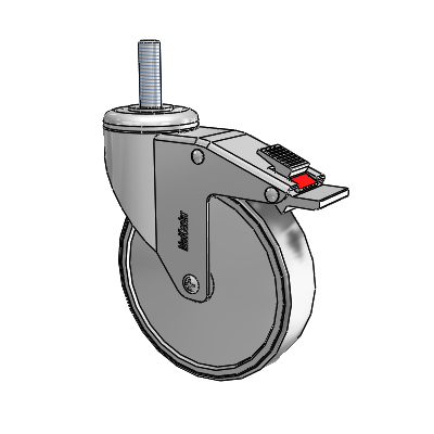 Stainless Steel Threaded Stem Swivel Caster with 5 x 1.25 Conductive Rubber Wheel and Total Lock Brake