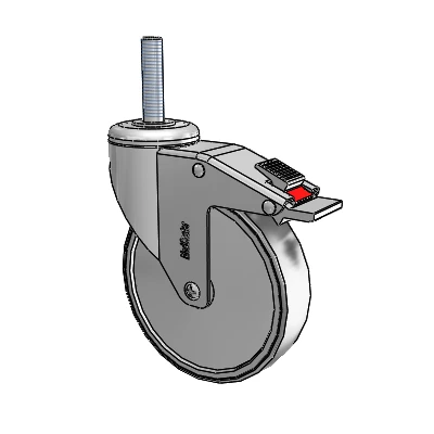 Stainless Steel Threaded Stem Swivel Caster with 5 x 1.25 Conductive Rubber Wheel and Total Lock Brake