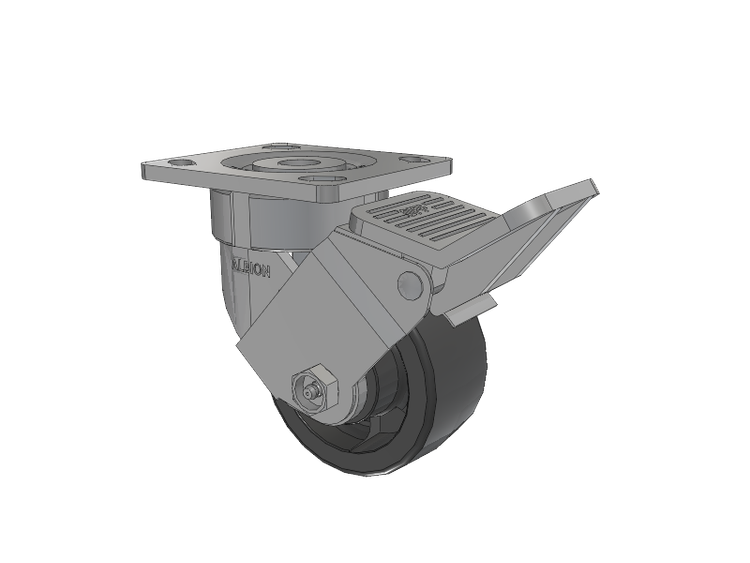 18 Series Top Plate Swivel Caster with 4 x 2 Dark Grey Nylon DT - Heavy Duty Glass-Filled Nylon Wheel and Face Brake