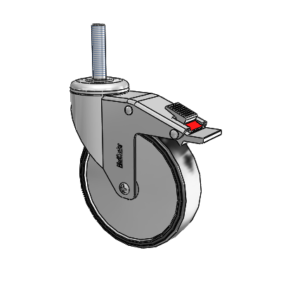 Stainless Steel Threaded Stem Swivel Caster with 5 x 1.25 Polyurethane TPU Wheel and Total Lock Brake