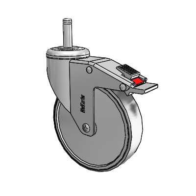 Stainless Steel Grip Ring Stem Swivel Caster with 5 x 1.25 Thermoplastic Rubber Wheel and Total Lock Brake