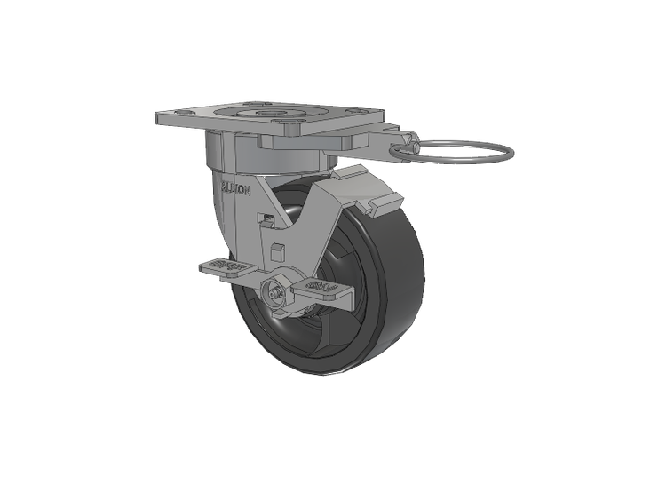18 Series Top Plate Swivel Caster with 5 x 2 Dark Grey Nylon DT - Heavy Duty Glass-Filled Nylon Wheel and Face Brake