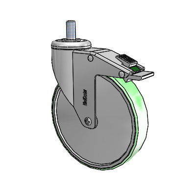 Stainless Steel Threaded Stem Swivel Caster with 6 x 1.25 Antimicrobial Rubber Wheel and Directional Lock Brake