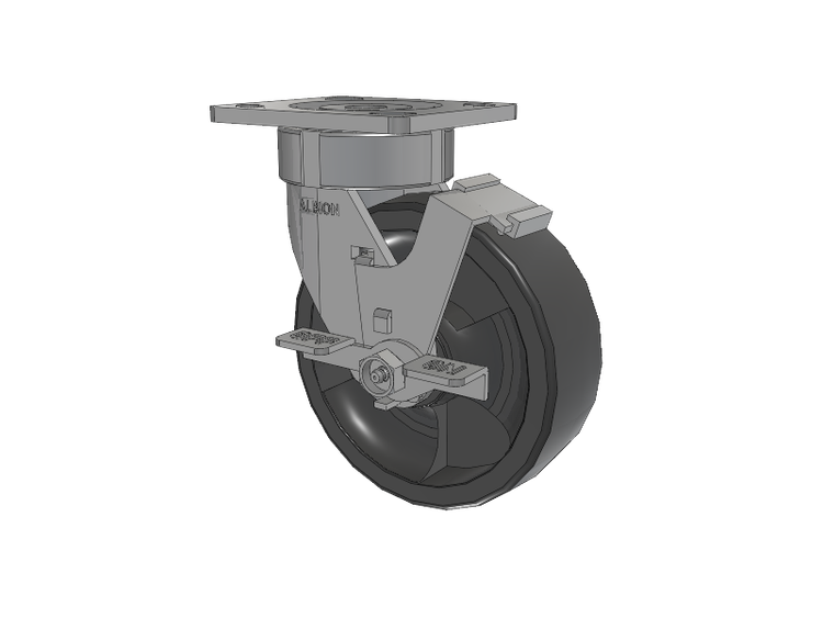 18 Series Top Plate Swivel Caster with 6 x 2 Dark Grey Nylon DT - Heavy Duty Glass-Filled Nylon Wheel and Face Brake