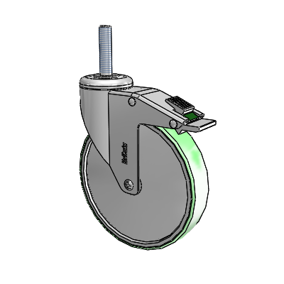 Stainless Steel Threaded Stem Swivel Caster with 6 x 1.25 Antimicrobial Rubber Wheel and Directional Lock Brake