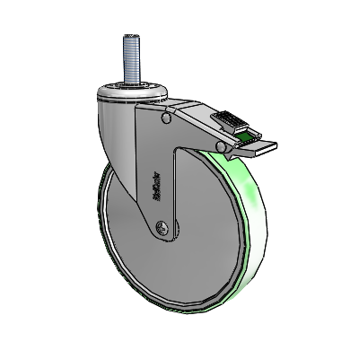 Stainless Steel Threaded Stem Swivel Caster with 6 x 1.25 Antimicrobial Rubber Wheel and Directional Lock Brake
