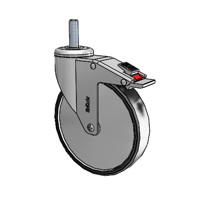 Stainless Steel Threaded Stem Swivel Caster with 6 x 1.25 Polyurethane TPU Wheel and Total Lock Brake