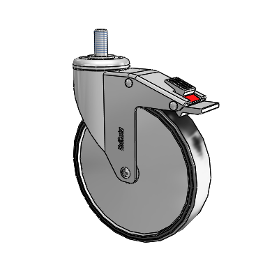 Stainless Steel Threaded Stem Swivel Caster with 6 x 1.25 Polyurethane TPU Wheel and Total Lock Brake