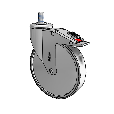 Stainless Steel Threaded Stem Swivel Caster with 6 x 1.25 Thermoplastic Rubber Wheel and Total Lock Brake