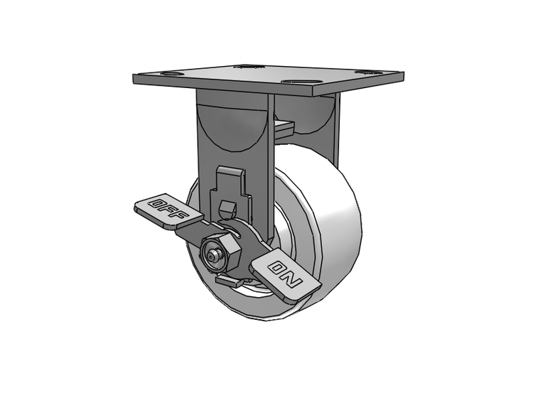 E-line Stainless Steel Rigid Caster with 4 x 2 White Nylon Wheel and Tread Lock Brake