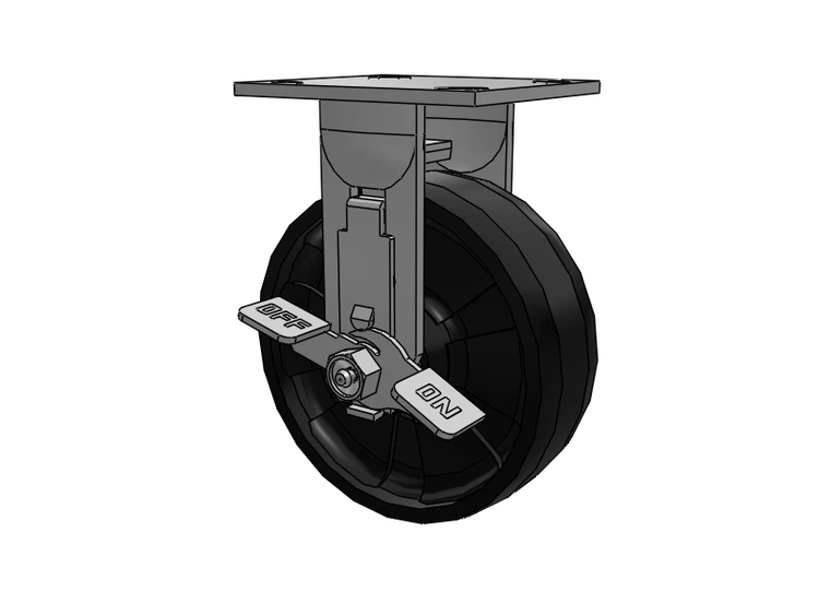 E-line Stainless Steel Rigid Caster with 6 x 2 Maxim Solid Fiberglass/Nylon Wheel and Tread Lock Brake