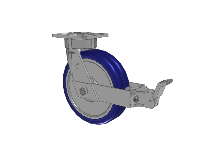 18 Series Top Plate Swivel Caster with 8 x 2 Blue Tread on Aluminum Core EY - Swivel-EAZ (Crown) Wheel and Face Brake