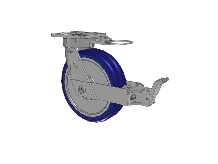 18 Series Top Plate Swivel Caster with 8 x 2 Blue Tread on Aluminum Core EY - Swivel-EAZ (Crown) Wheel and Face Brake