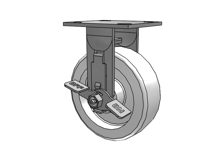 E-line Stainless Steel Rigid Caster with 6 x 2 White Nylon Wheel and Tread Lock Brake