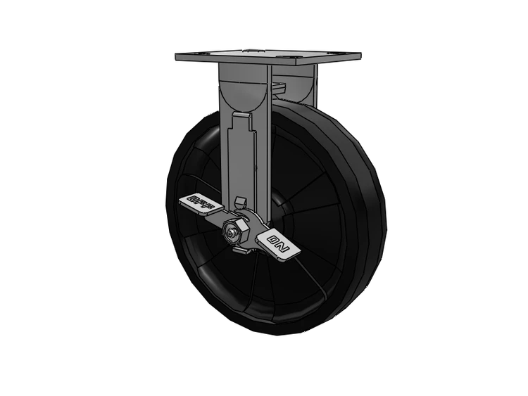 E-line Stainless Steel Rigid Caster with 8 x 2 Maxim Solid Fiberglass/Nylon Wheel and Tread Lock Brake