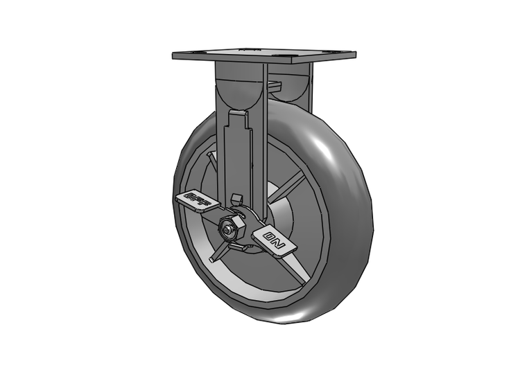 E-line Stainless Steel Rigid Caster with 8 x 2 Thermo-Rubber (Donut) Wheel and Tread Lock Brake