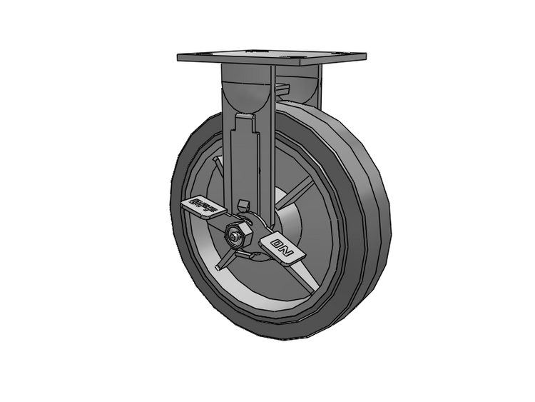 E-line Stainless Steel Rigid Caster with 8 x 2 Thermo-Rubber (Flat) Wheel and Tread Lock Brake