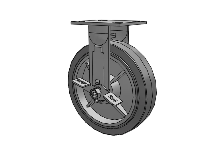 E-line Stainless Steel Rigid Caster with 8 x 2 Thermo-Rubber (Flat) Wheel and Tread Lock Brake