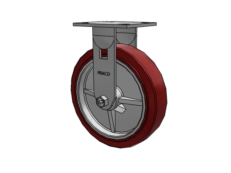 E-line Stainless Steel Rigid Caster with 8 x 2 Thermo-Urethane (Maroon/Grey Wheel