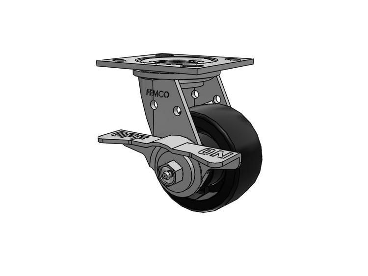 E-line Stainless Steel Swivel Caster with 4 x 2 High-Temp Nylon Wheel and 5 Inch Cam Brake
