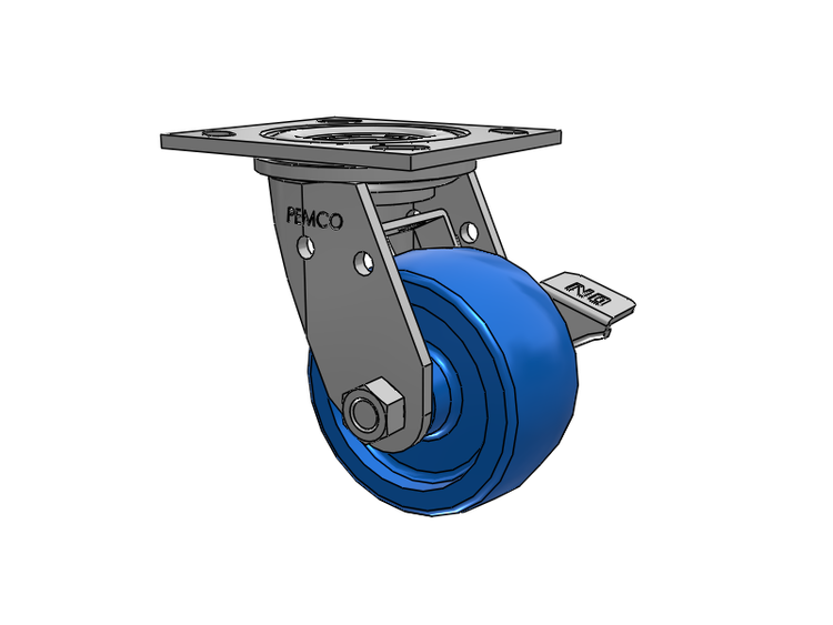 E-line Stainless Steel Swivel Caster with 4 x 2 Solid Polyurethane K Wheel and Tread Lock Brake