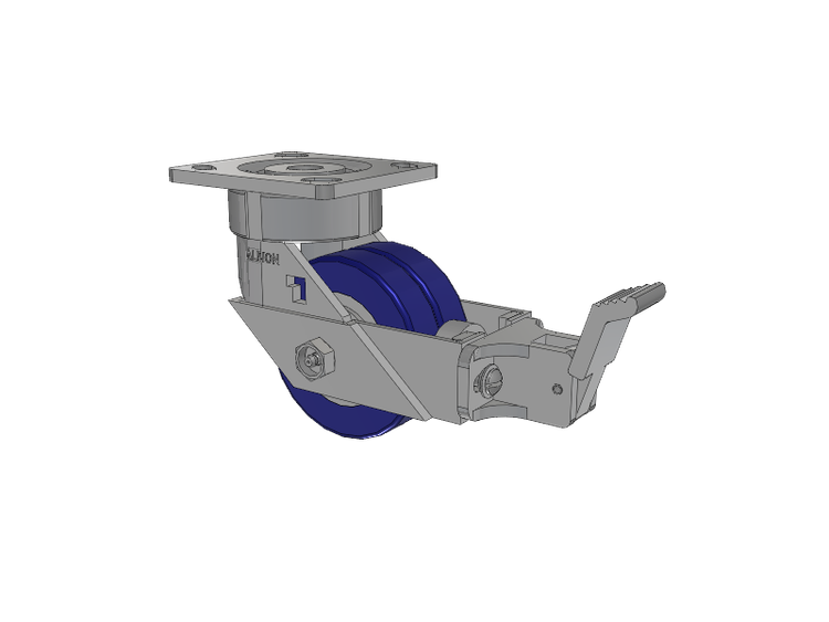 18 Series Top Plate Swivel Caster with 4 x 2 Blue Tread on Aluminum Core EZ - Swivel-EAZ (Flat) Wheel and Face Brake