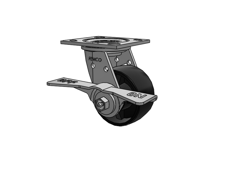 E-line Stainless Steel Swivel Caster with 4 x 2 Polypropylene HD Wheel and 7 in Cam Brake