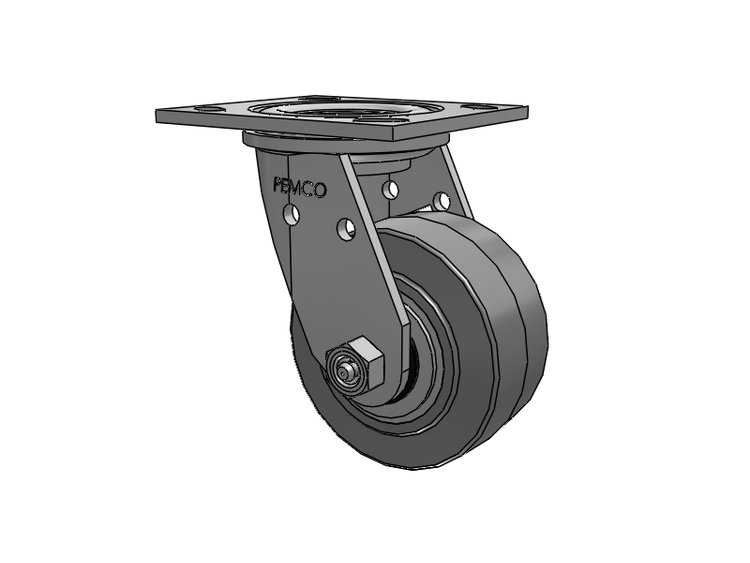 E-line Stainless Steel Swivel Caster with 4 x 2 Thermo-Rubber (Flat) Wheel