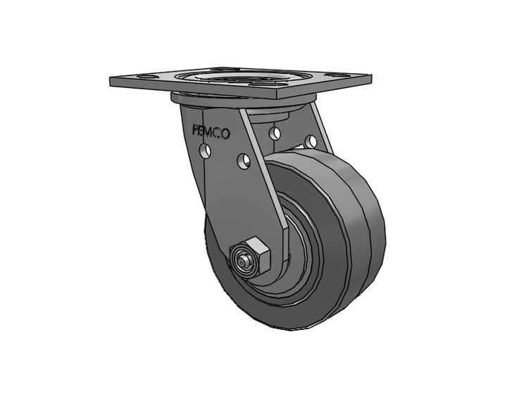 E-line Stainless Steel Swivel Caster with 4 x 2 Thermo-Rubber (Flat) Wheel