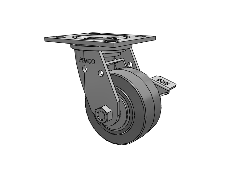 E-line Stainless Steel Swivel Caster with 4 x 2 Thermo-Rubber (Flat) Wheel and Tread Lock Brake