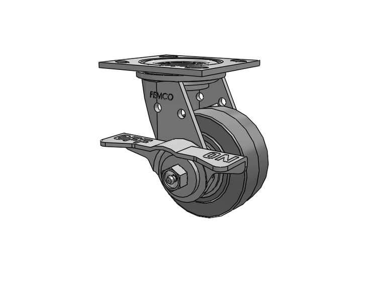 E-line Stainless Steel Swivel Caster with 4 x 2 Thermo-Rubber (Flat) Wheel and 5 Inch Cam Brake