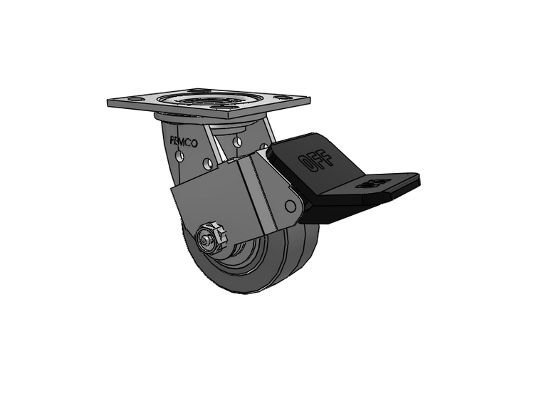 E-line Stainless Steel Swivel Caster with 4 x 2 Thermo-Rubber (Flat) Wheel and Wheel Face Brake