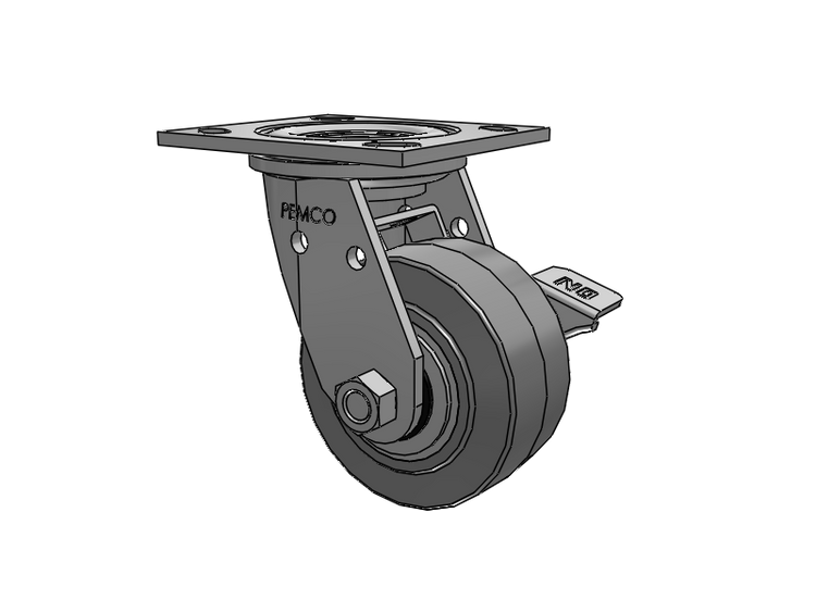 E-line Stainless Steel Swivel Caster with 4 x 2 Thermo-Rubber (Flat) Wheel and Tread Lock Brake