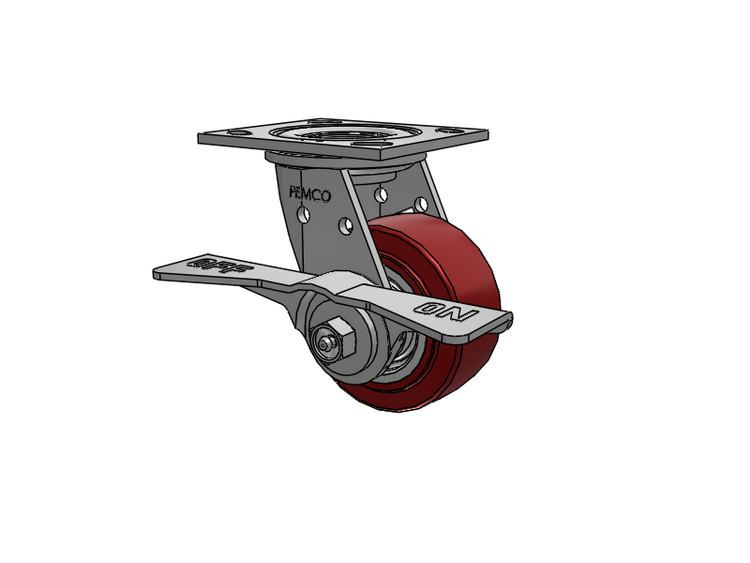 E-line Stainless Steel Swivel Caster with 4 x 2 Thermo-Urethane (Maroon/Grey Wheel and 7 in Cam Brake