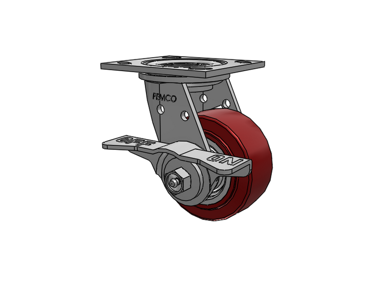 E-line Stainless Steel Swivel Caster with 4 x 2 Thermo-Urethane (Maroon/Grey Wheel and 5 Inch Cam Brake