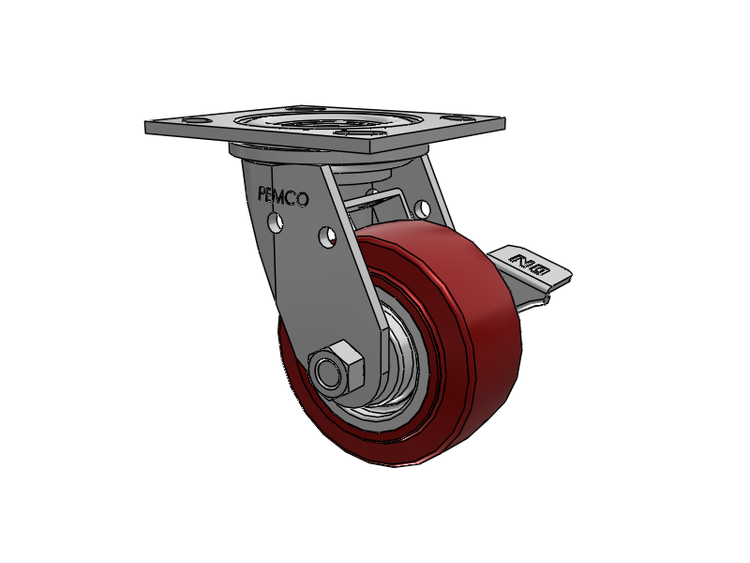 E-line Stainless Steel Swivel Caster with 4 x 2 Thermo-Urethane (Maroon/Grey Wheel and Tread Lock Brake