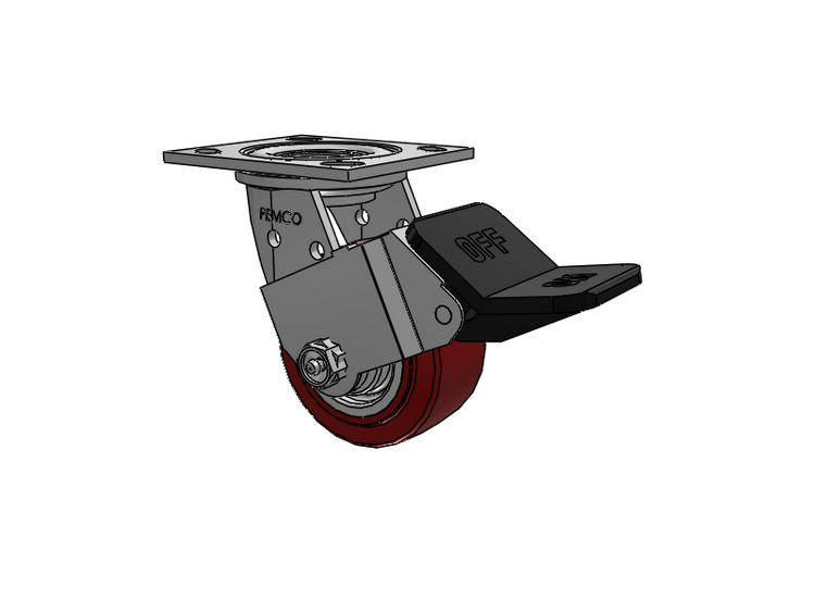 E-line Stainless Steel Swivel Caster with 4 x 2 Thermo-Urethane (Maroon/Grey Wheel and Wheel Face Brake