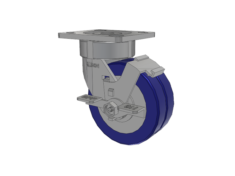 18 Series Top Plate Swivel Caster with 5 x 2 Blue Tread on Aluminum Core EZ - Swivel-EAZ (Flat) Wheel and Face Brake