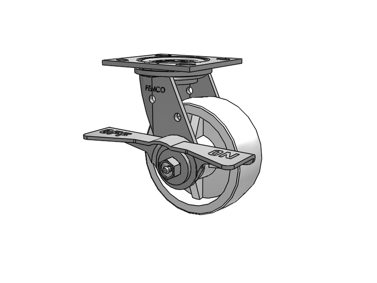 E-line Stainless Steel Swivel Caster with 5 x 2 Retort Hi-Temp Wheel and 7 in Cam Brake