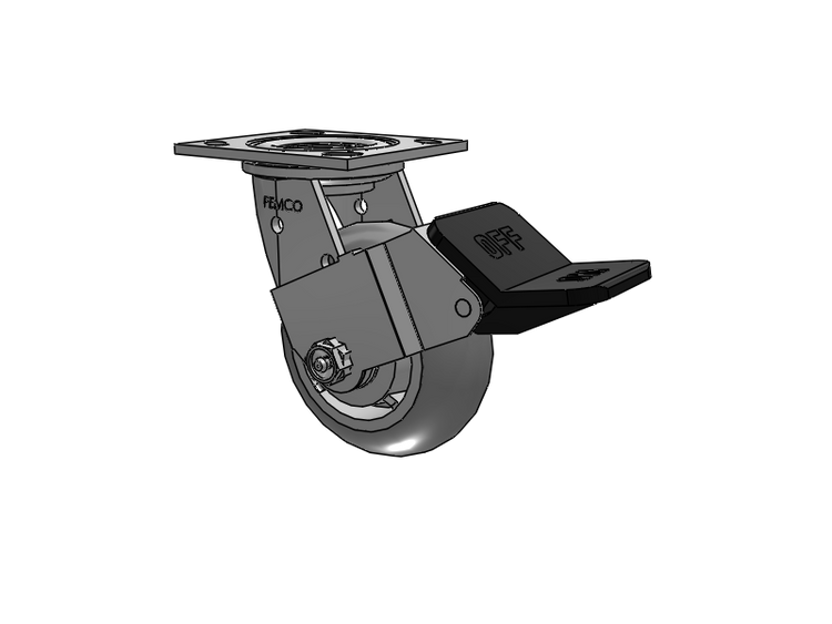 E-line Stainless Steel Swivel Caster with 5 x 2 Thermo-Rubber (Donut) Wheel and Wheel Face Brake