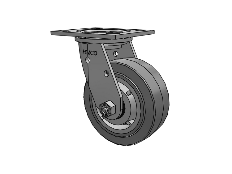 E-line Stainless Steel Swivel Caster with 5 x 2 Thermo-Rubber (Flat) Wheel