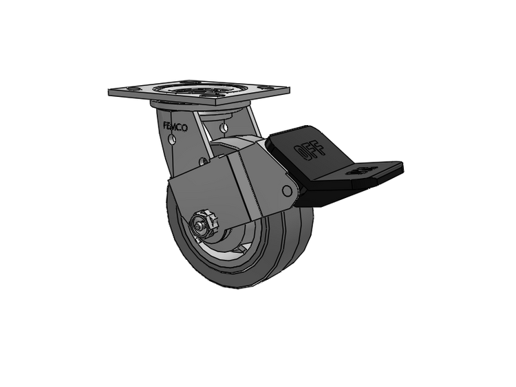 E-line Stainless Steel Swivel Caster with 5 x 2 Thermo-Rubber (Flat) Wheel and Wheel Face Brake