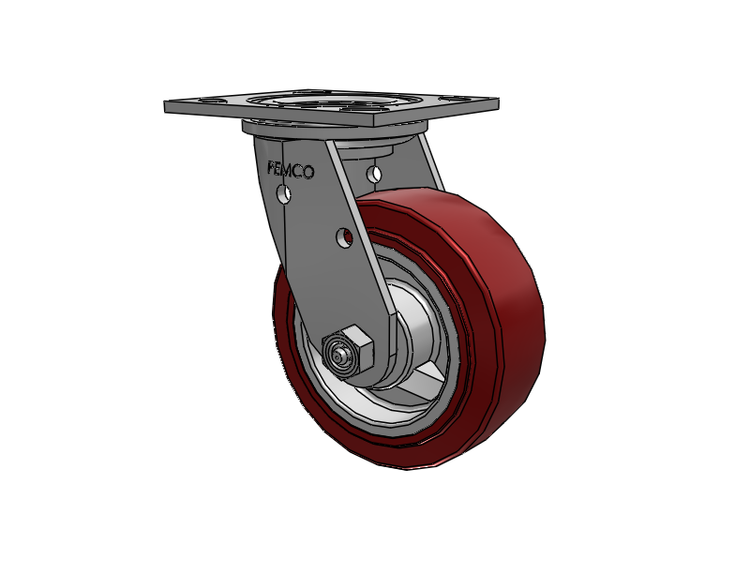 E-line Stainless Steel Swivel Caster with 5 x 2 Thermo-Urethane (Maroon/Grey Wheel