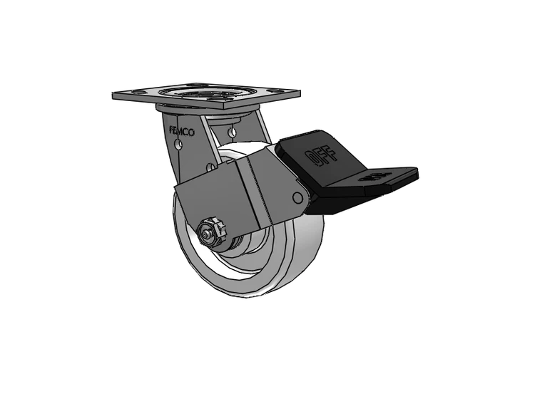 E-line Stainless Steel Swivel Caster with 5 x 2 White Nylon Wheel and Wheel Face Brake