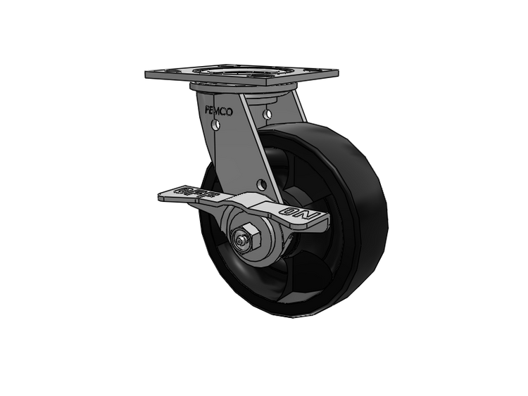 E-line Stainless Steel Swivel Caster with 6 x 2 High-Temp Nylon Wheel and 5 Inch Cam Brake
