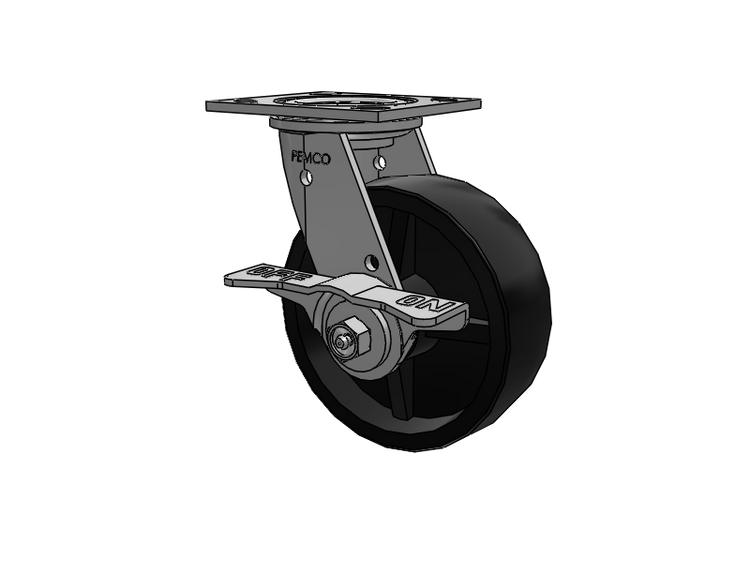 E-line Stainless Steel Swivel Caster with 6 x 2 Polypropylene HD Wheel and 5 Inch Cam Brake